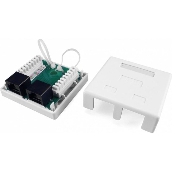Двойная внешняя компьютерная Розетка RJ-45(8P8C) Hyperline SB1-2-8P8C-C5e-WH категория 5e, 430234