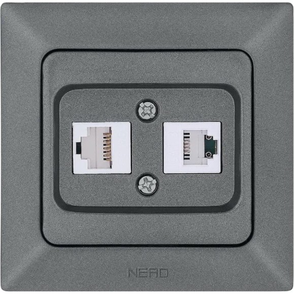 Розетка компьютерная + телефонная NE-AD CAT5+CAT3, Aras, Графит, 93-121-21-DN