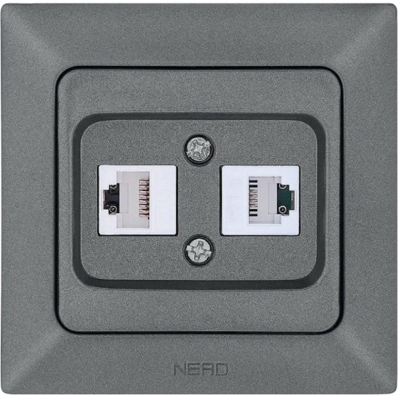 Розетка компьютерная + телефонная NE-AD CAT6+CAT3, Aras, Графит, 93-121-23-DN
