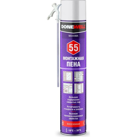 Пена полиуретановая монтажная бытовая Donewell MAXXIMA 55 всесезонная DPH10UMAXX55 Пена полиуретановая монтажная бытовая Donewell MAXXIMA 55 всесезонная DPH10UMAXX55