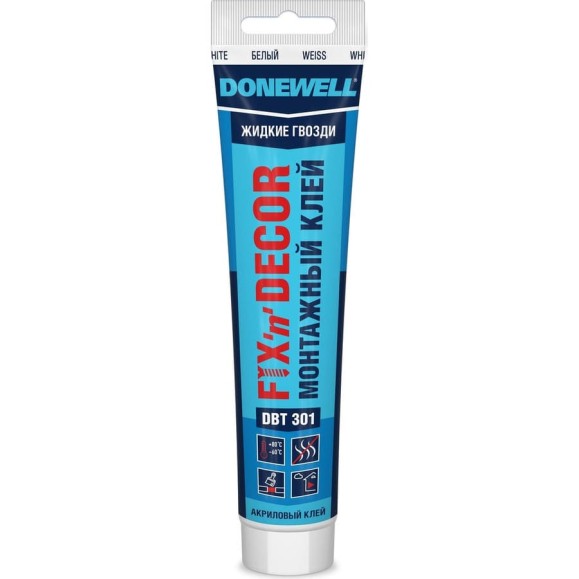 Клей монтажный DONEWELL FIX-n-DECOR на акриловой основе, морозостойкий, белый, 85 мл DBT-301