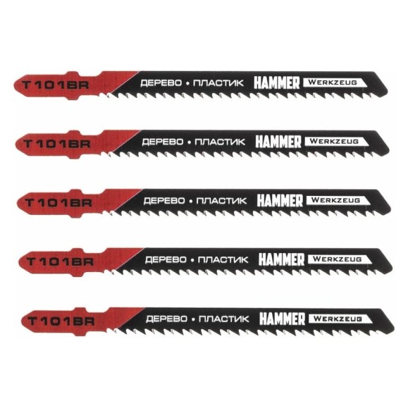 Пилка по дереву и пластику Flex 204-114 JG WD T101BR (5 шт; 74 мм; шаг 2.5 мм; HCS) для лобзика Hammer 30560