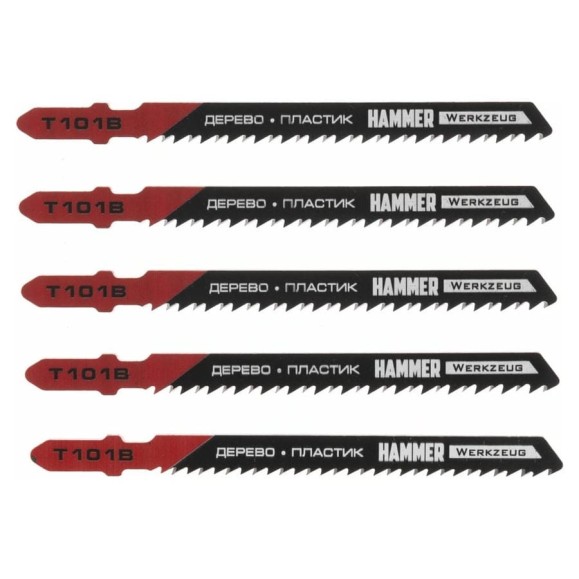 Пилка по дереву и пластику Flex JG WD T101B (5 шт; 74 мм; шаг 2.5 мм; HCS) для лобзика Hammer 30562 204-112