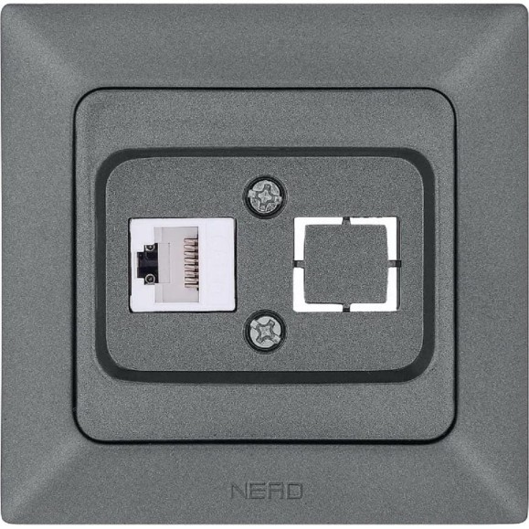 Компьютерная розетка NE-AD + гнездо с заглушкой, CAT6, Aras, Графит, 93-121-23-D1