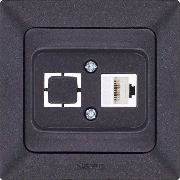 Компьютерная розетка NE-AD + гнездо с заглушкой, CAT6, Aras, Черный, 93-124-23-D1