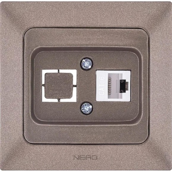 Компьютерная розетка NE-AD + гнездо с заглушкой, CAT6, Aras, Мокка, 93-125-23-D1
