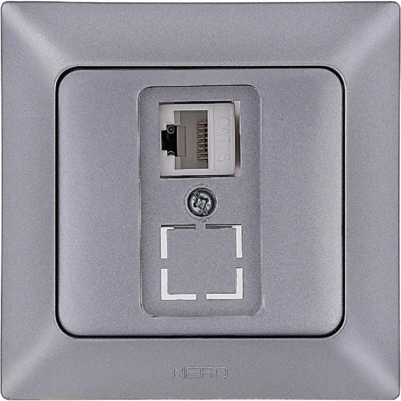 Компьютерная розетка NE-AD + гнездо с заглушкой, CAT6, Aras, Серебро, 93-122-23-D1