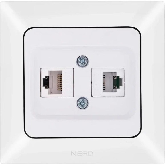 Компьютерная + телефонная розетка NE-AD CAT6+CAT3, Aras, Белый жемчуг, 93-126-23-DN