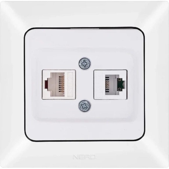 Компьютерная + телефонная розетка NE-AD CAT5+CAT3, Aras, Белый жемчуг, 93-126-21-DN