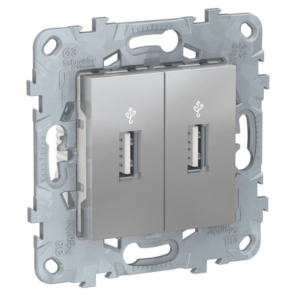 2-местный USB-коннектор Systeme Electric UNICA NEW алюминий NU542730