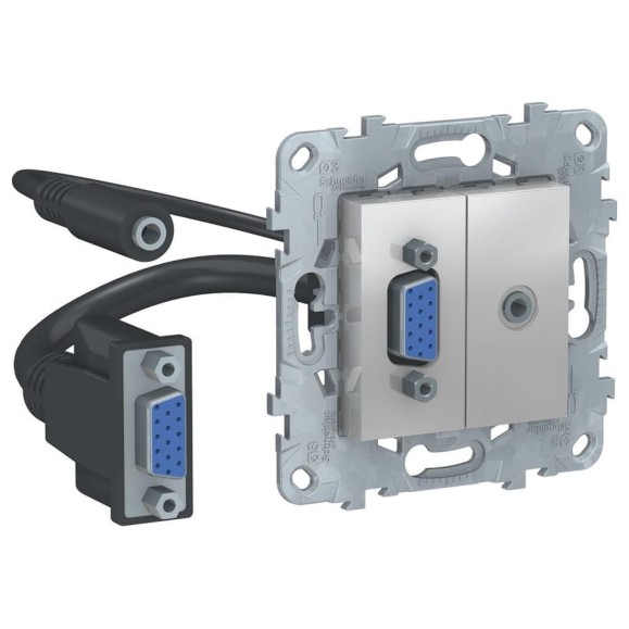 Розетка Systeme Electric UNICA NEW HD15+Minijack, алюминий NU593230