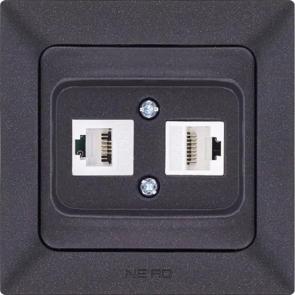 Компьютерная+телефонная розетка CAT6+CAT3 NE-AD Aras, Черный, 93-124-23-DN