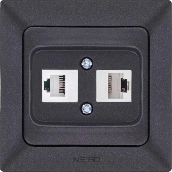 Компьютерная+телефонная розетка NE-AD CAT5+CAT3, Aras, Черный, 93-124-21-DN