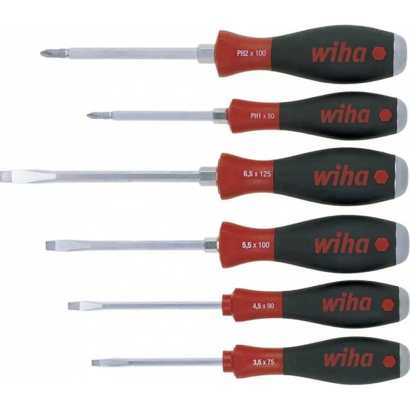 Набор отвёрток Wiha 21250 SoftFinish шлиц, Phillips, 6 предметов, со сквозным шлицем wih21250