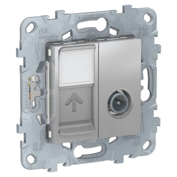 Одиночная TV + компьютерная RJ45 розетка Systeme Electric UNICA NEW категории 6 UTP, 2 модуля NU547030