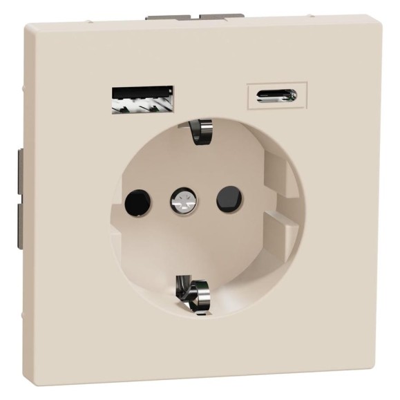 Силовая розетка Systeme Electric MERTEN D-Life Сахара 16 A с зарядкой USB A+C 3 A SE MTN2367-6033