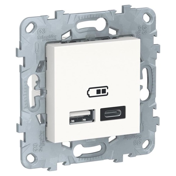 2-местная USB розетка Systeme Electric UNICA NEW тип А+С, 5 В, 2400 мА, белый NU501818