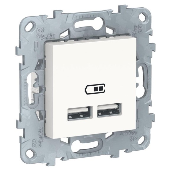 2-местная USB розетка Systeme Electric UNICA NEW тип А+А, 5 В, 2100 мА, белый NU541818