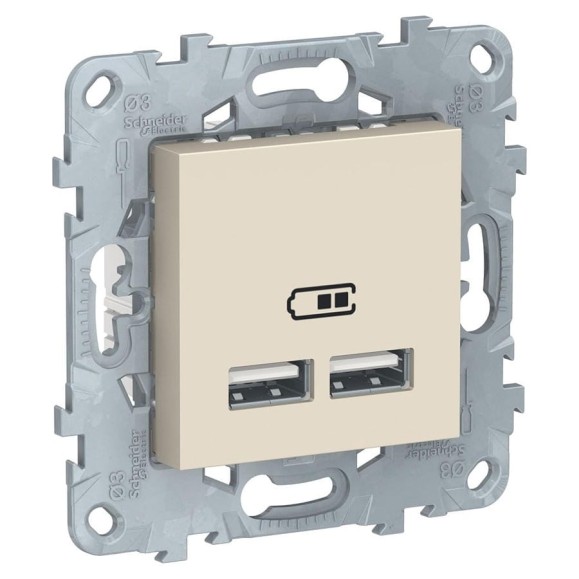 2-местная USB розетка Systeme Electric UNICA NEW тип А+А, 5 В, 2100 мА, бежевый NU541844