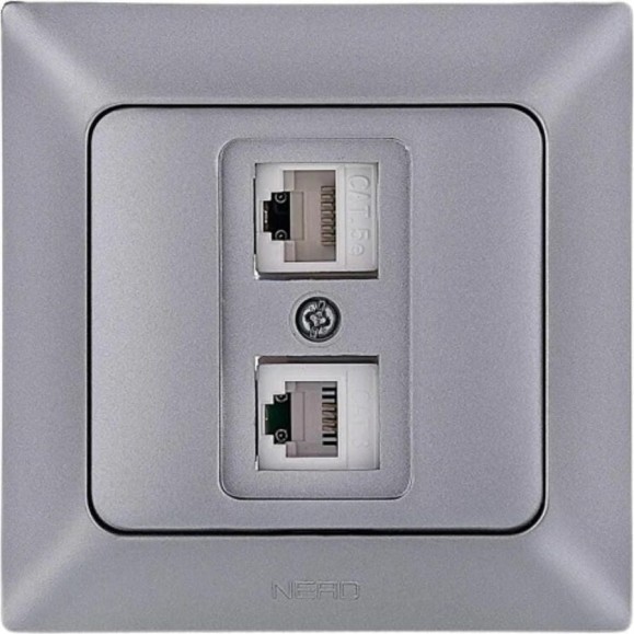 Розетка компьютерная+телефонная NE-AD CAT5+CAT3, Aras, Серебро, 93-122-21-DN