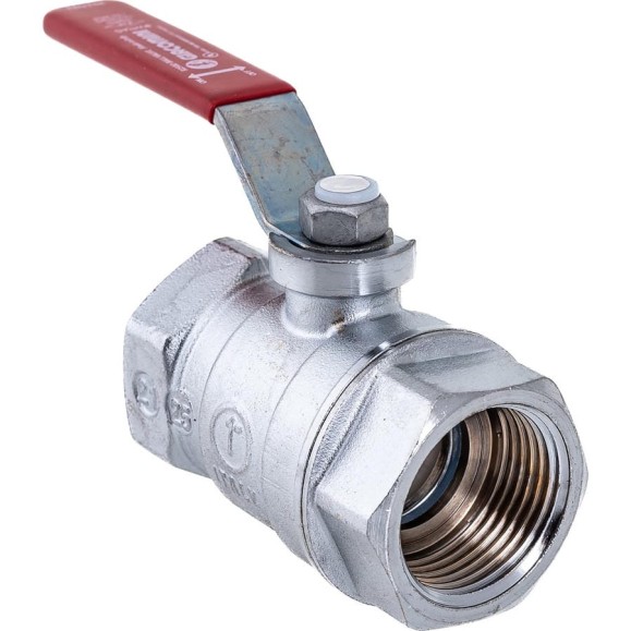 Шаровой кран Giacomini R250D 1", внутренняя/внутренняя, ручка-рычаг красный, хромированный R250X005
