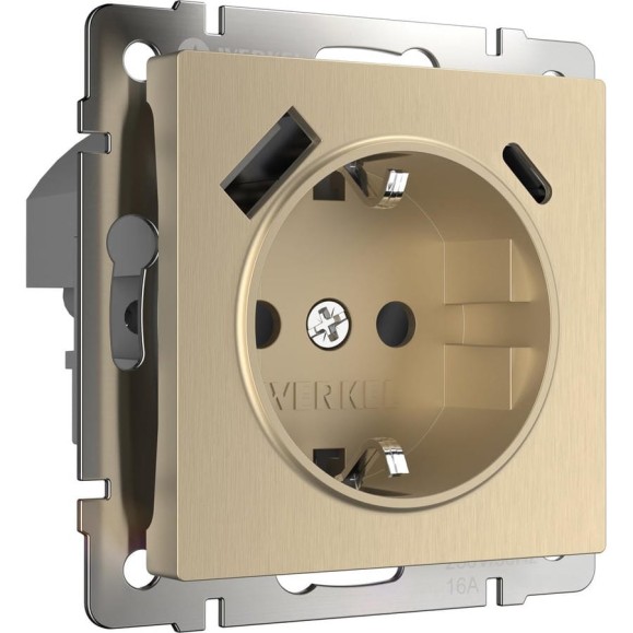 Розетка с заземлением, шторками и USB тип A+C WERKEL W1171710 шампань рифленый a056276