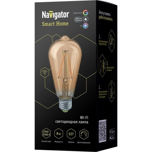Лампа Navigator NLL-F-ST64-8-230-WWW-E27-GD-WIFI 80555 Лампа Navigator NLL-F-ST64-8-230-WWW-E27-GD-WIFI 80555