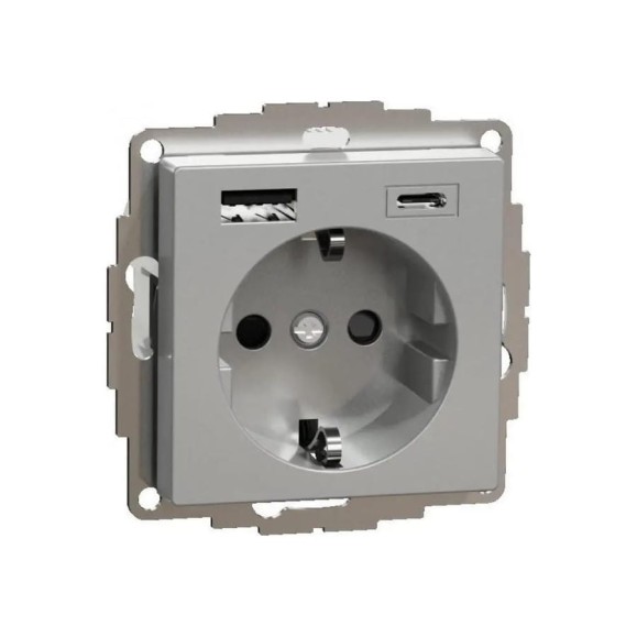 Силовая розетка Systeme Electric MERTEN SM Алюминий 16 A с зарядкой USB A+C 3 A SE MTN2367-0460