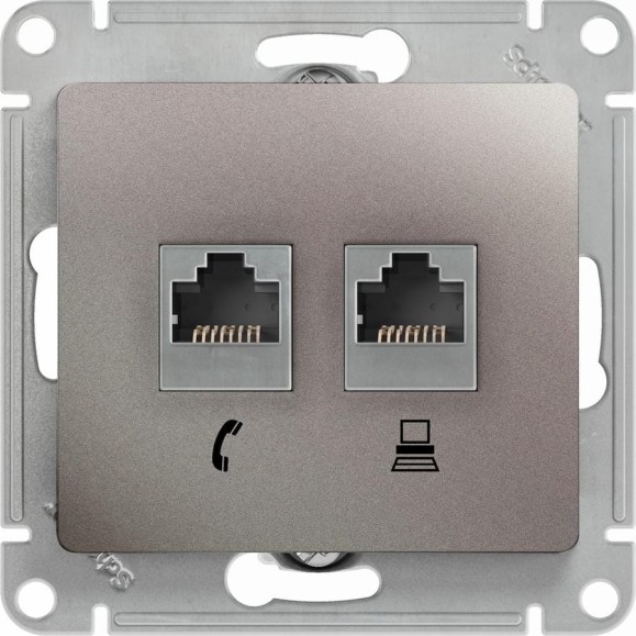 Розетка Systeme Electric Glossa Платина 2-ая RJ11+RJ45, кат.5E SE GSL001285
