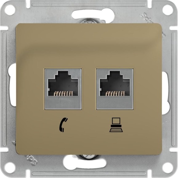 Розетка Systeme Electric Glossa Титан 2-я RJ11+RJ45, кат.5E SE GSL000485