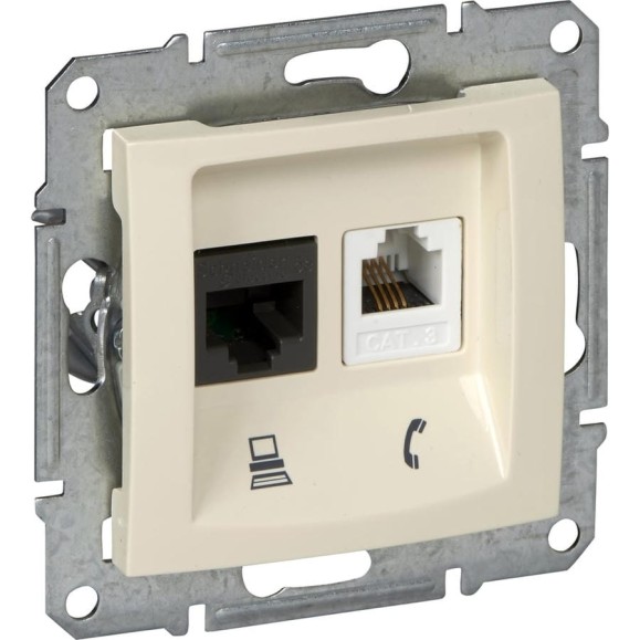 2-ая телефонная + компьютерная розетка Systeme Electric Sedna Бежевый кат.5е UTP RJ11+RJ45 SE SDN5100147 2-ая телефонная + компьютерная розетка Systeme Electric Sedna Бежевый кат.5е UTP RJ11+RJ45 SE SDN5100147