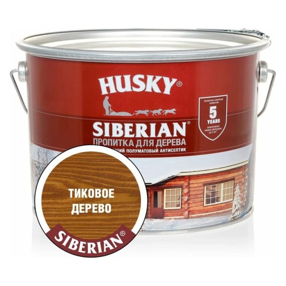 Декоративная пропитка-антисептик для дерева HUSKY SIBERIAN полуматовая тиковое дерево 9 л 28839 Декоративная пропитка-антисептик для дерева HUSKY SIBERIAN полуматовая тиковое дерево 9 л 28839