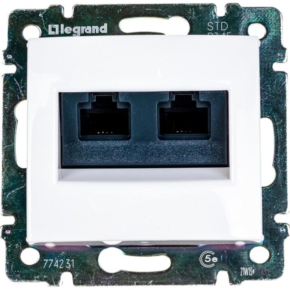 Розетка Legrand компьютерная двойная RJ45 категория 5e UTP Legrand Valena с захватами белый 694292 Розетка Legrand компьютерная двойная RJ45 категория 5e UTP Legrand Valena с захватами белый 694292