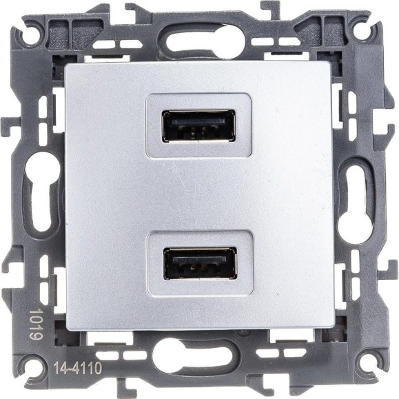 Зарядное устройство USB ЭРА 14-4110-03 230В/5В-2100мА, IP20, Elegance, алюминий Б0034360