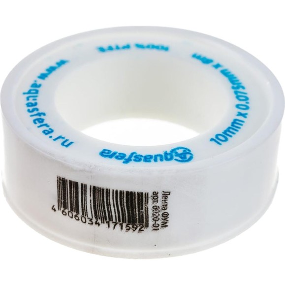 Лента Aquasfera ФУМ катушка 10мм х 0,075мм х 8м PTFE вода 6020 6020-01 008-0543