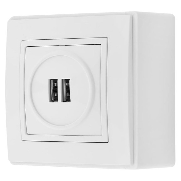 Розетка USB Bylectrica 2-местная, открытая установка, серия УЮТ, белый РП5-429