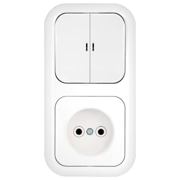 Блок 2-х клавишный выключатель + розетка Bylectrica скрытой установки с подсветкой, серия ГАРМОНИЯ, белый, 2В-РЦ-671 Блок 2-х клавишный выключатель + розетка Bylectrica скрытой установки с подсветкой, серия ГАРМОНИЯ, белый, 2В-РЦ-671