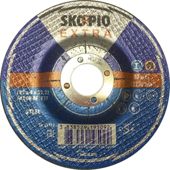 Круг шлифовальный по стали EXTRA (125х4х22.23 мм; EA24R-BF; F27) SKORPIO 710605 Круг шлифовальный по стали EXTRA (125х4х22.23 мм; EA24R-BF; F27) SKORPIO 710605