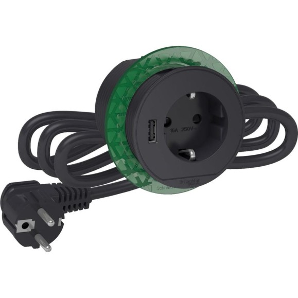 Розеточный блок Systeme Electric Unica System + Антрацит (2к+з)+usb тип А SE INS44005