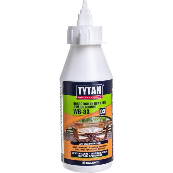 Клей ПВА TYTAN PROFESSIONAL WB 33 D3 для древесины, водостойкий, белый 175 г 16028 272841