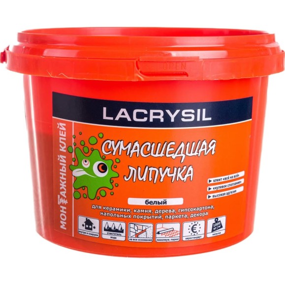 Клей универсальный монтажный Сумасшедшая липучка белый 1 кг LACRYSIL 12