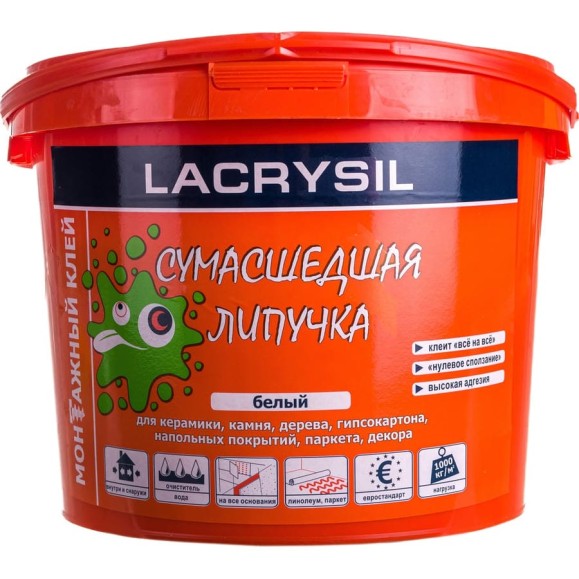Клей универсальный монтажный Сумасшедшая липучка белый 12 кг LACRYSIL 15
