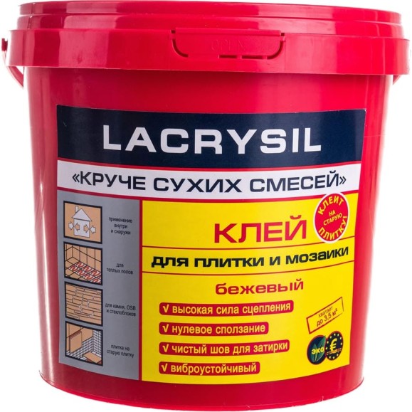 Клей акриловый Круче сухих смесей для плитки и мозаики 3 кг LACRYSIL 2