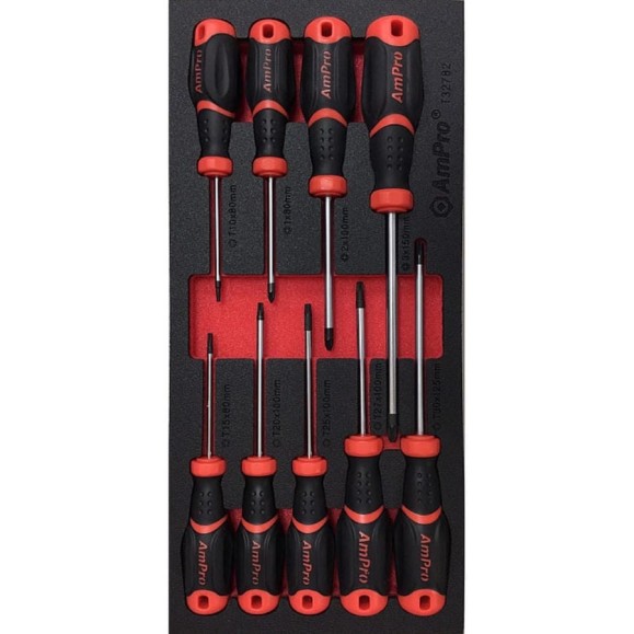 Набор отверток AmPro TORX и PZ power grip, 9пр., в мягком ложементе T32782