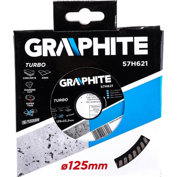 Диск алмазный ультра тонкий 125х22.2 мм turbo GRAPHITE 57H621 Диск алмазный ультра тонкий 125х22.2 мм turbo GRAPHITE 57H621