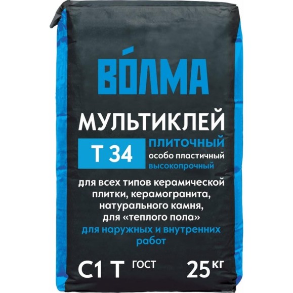 Клей для плитки, керамогранита и камня Волма Мультиклей С1 Т 25 кг 30001652 Клей для плитки, керамогранита и камня Волма Мультиклей С1 Т 25 кг 30001652