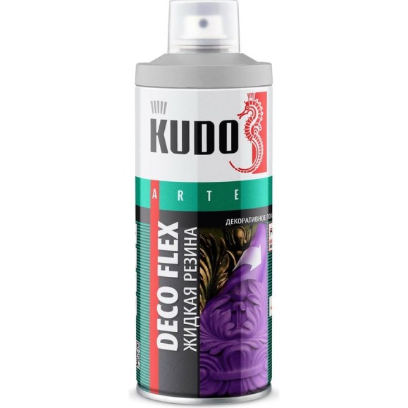 Аэрозольная краска в баллончике KUDO DECO FLEX для декоративных работ ЖИДКАЯ РЕЗИНА алюминий KU-5336