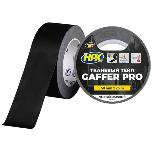 Тейп HPX BG5025 GAFFER PRO, 50 мм х 25 м, черный 4820219501671 Тейп HPX BG5025 GAFFER PRO, 50 мм х 25 м, черный 4820219501671