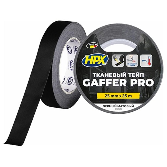 Тейп HPX BG2525 GAFFER PRO, 25 мм х 25 м, черный 4820219501664 Тейп HPX BG2525 GAFFER PRO, 25 мм х 25 м, черный 4820219501664