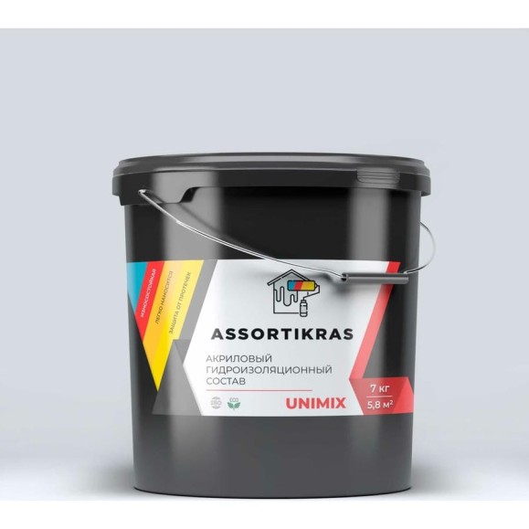 Гидроизоляционная акриловая мастика ASSORTIKRAS Unimix 7 кг ASC-UMIX-7 Гидроизоляционная акриловая мастика ASSORTIKRAS Unimix 7 кг ASC-UMIX-7